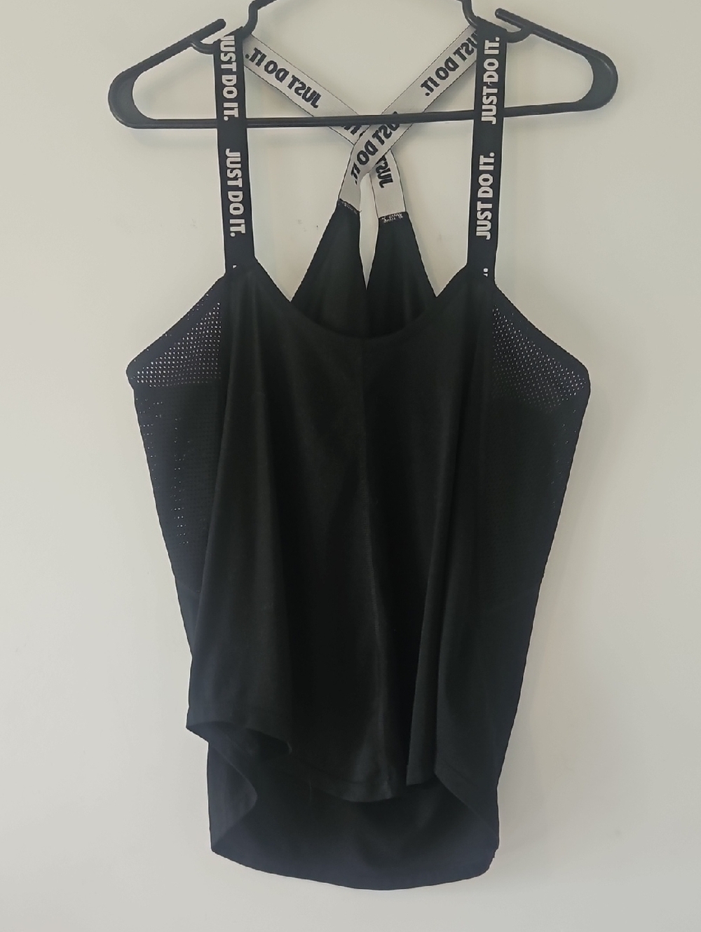 Nike Black Tank Top with White 'Just Do It' Crossback Straps